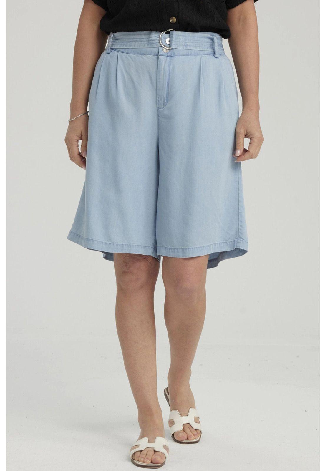 Bermuda Mujer Tencel Tiro Alto Azul Claro-3