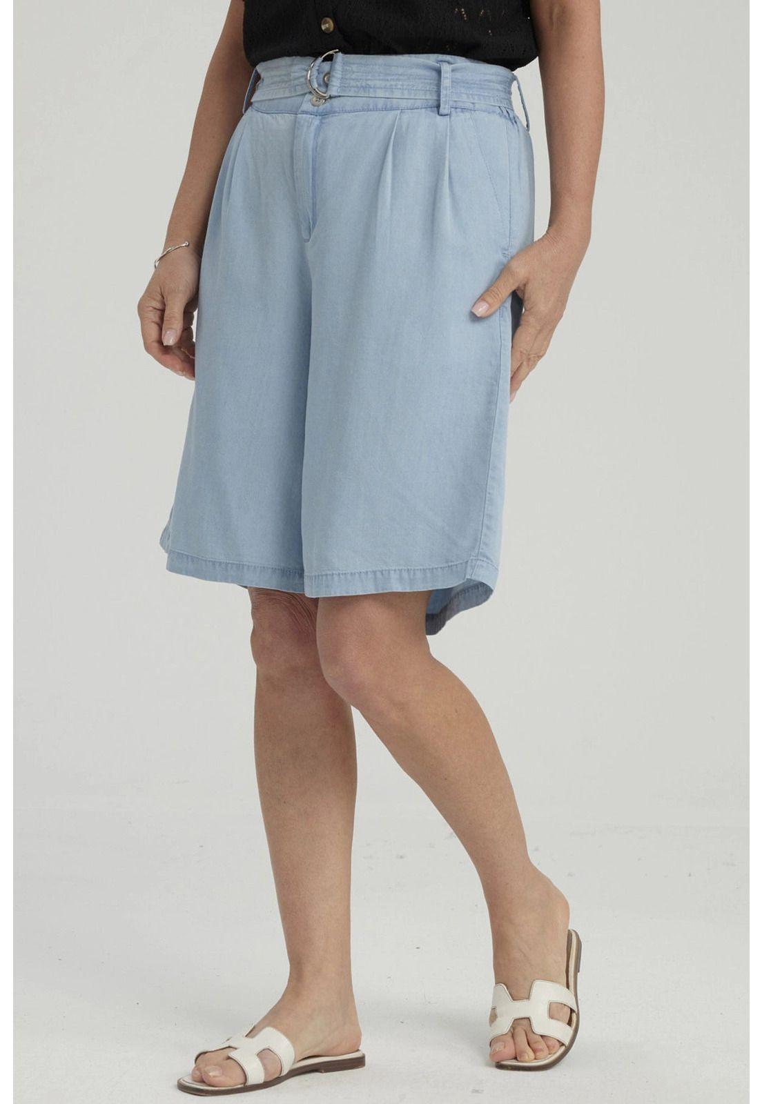 Bermuda Mujer Tencel Tiro Alto Azul Claro-3