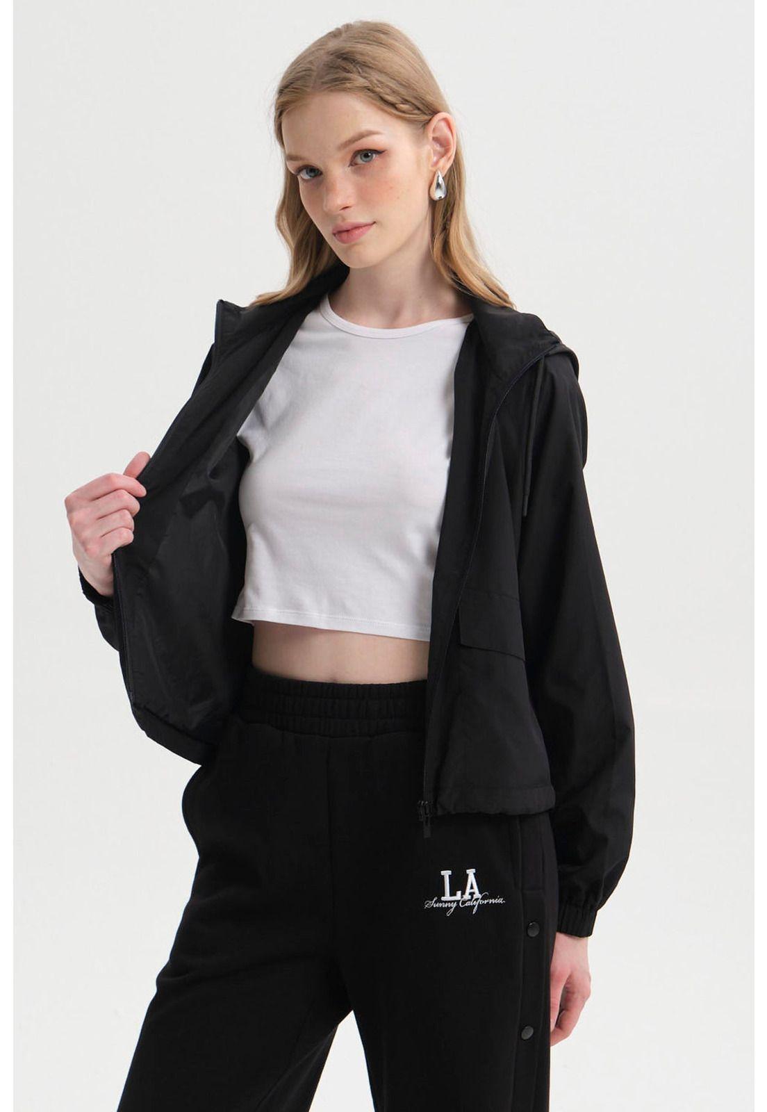 Chaqueta Mujer Cortaviento Negro - ll-1