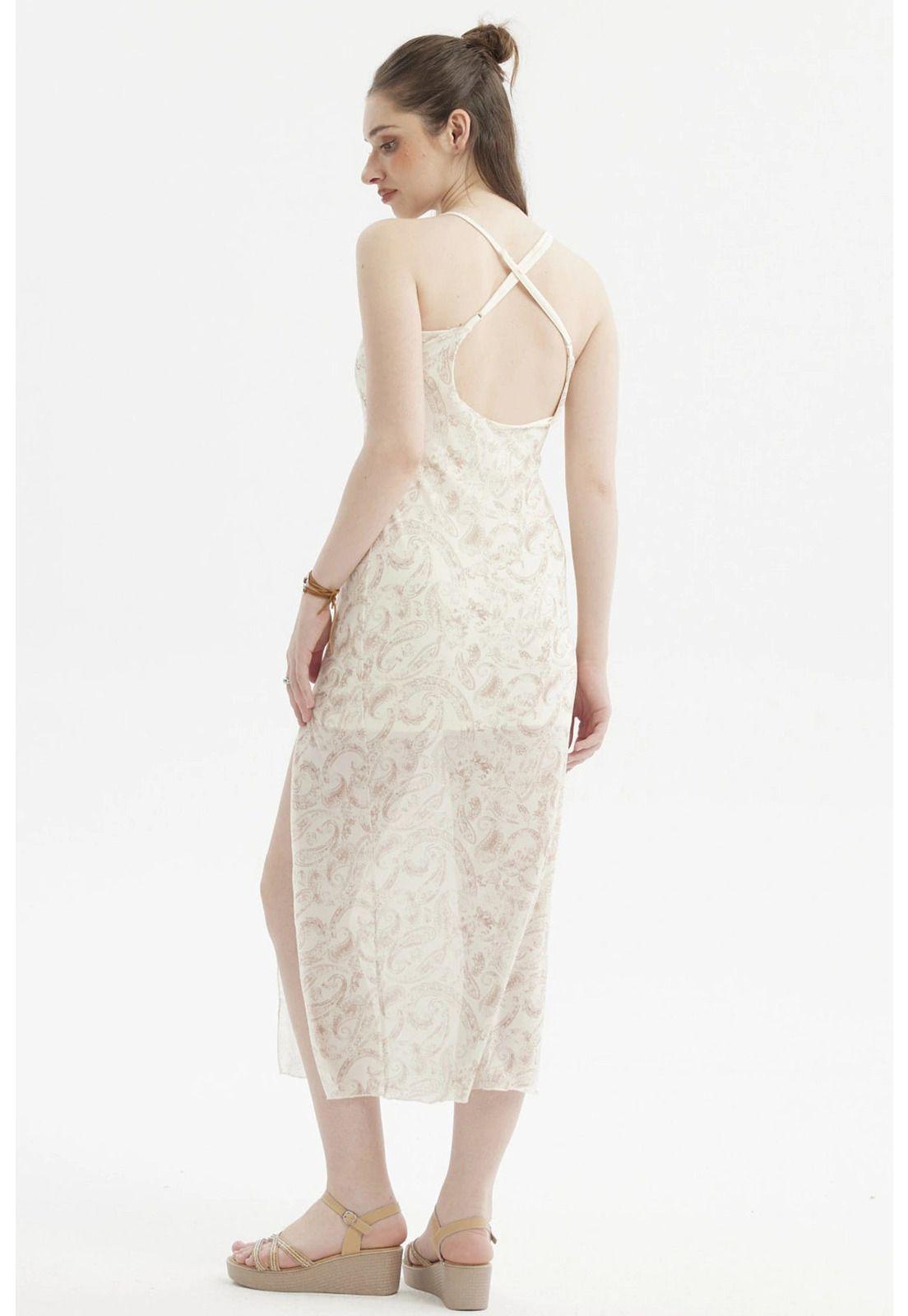 Vestido Mujer Pabilo Largo Estampado Crema-1