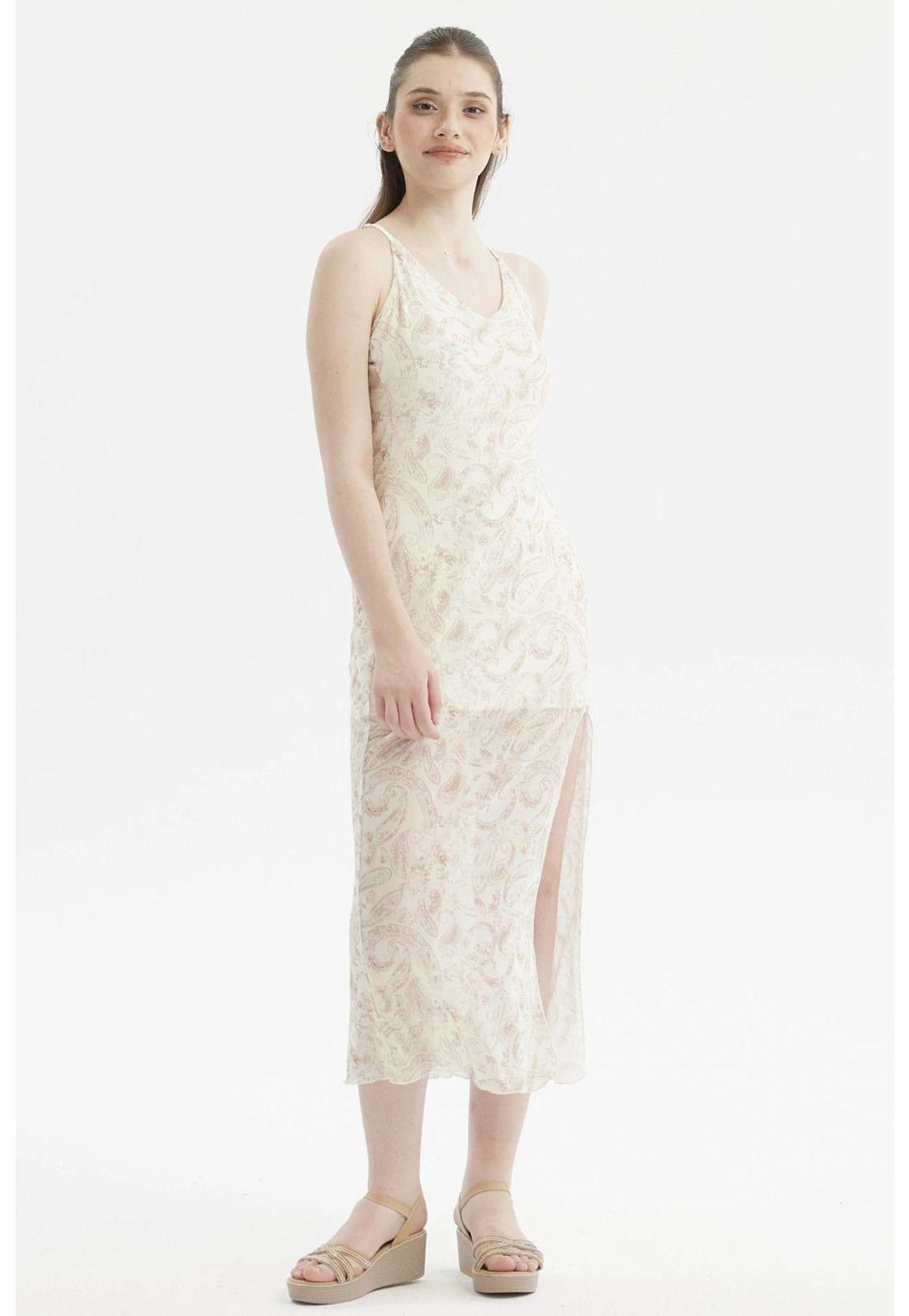 Vestido Mujer Pabilo Largo Estampado Crema-2