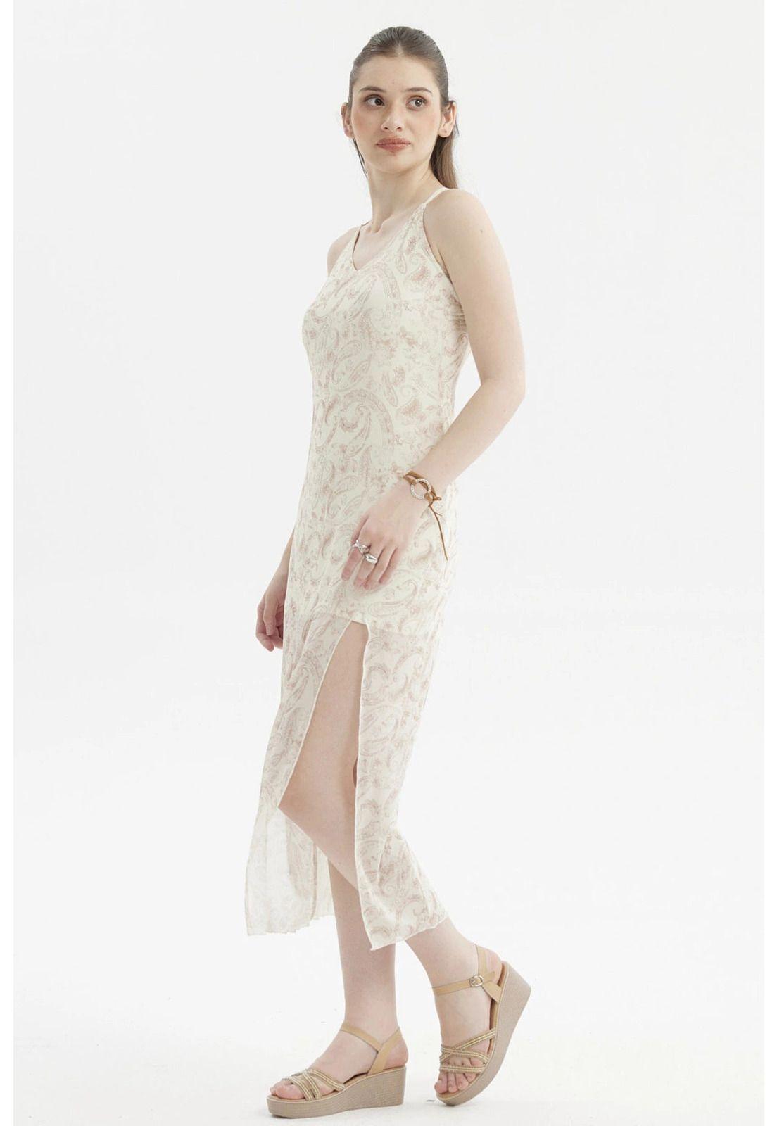 Vestido Mujer Pabilo Largo Estampado Crema-3