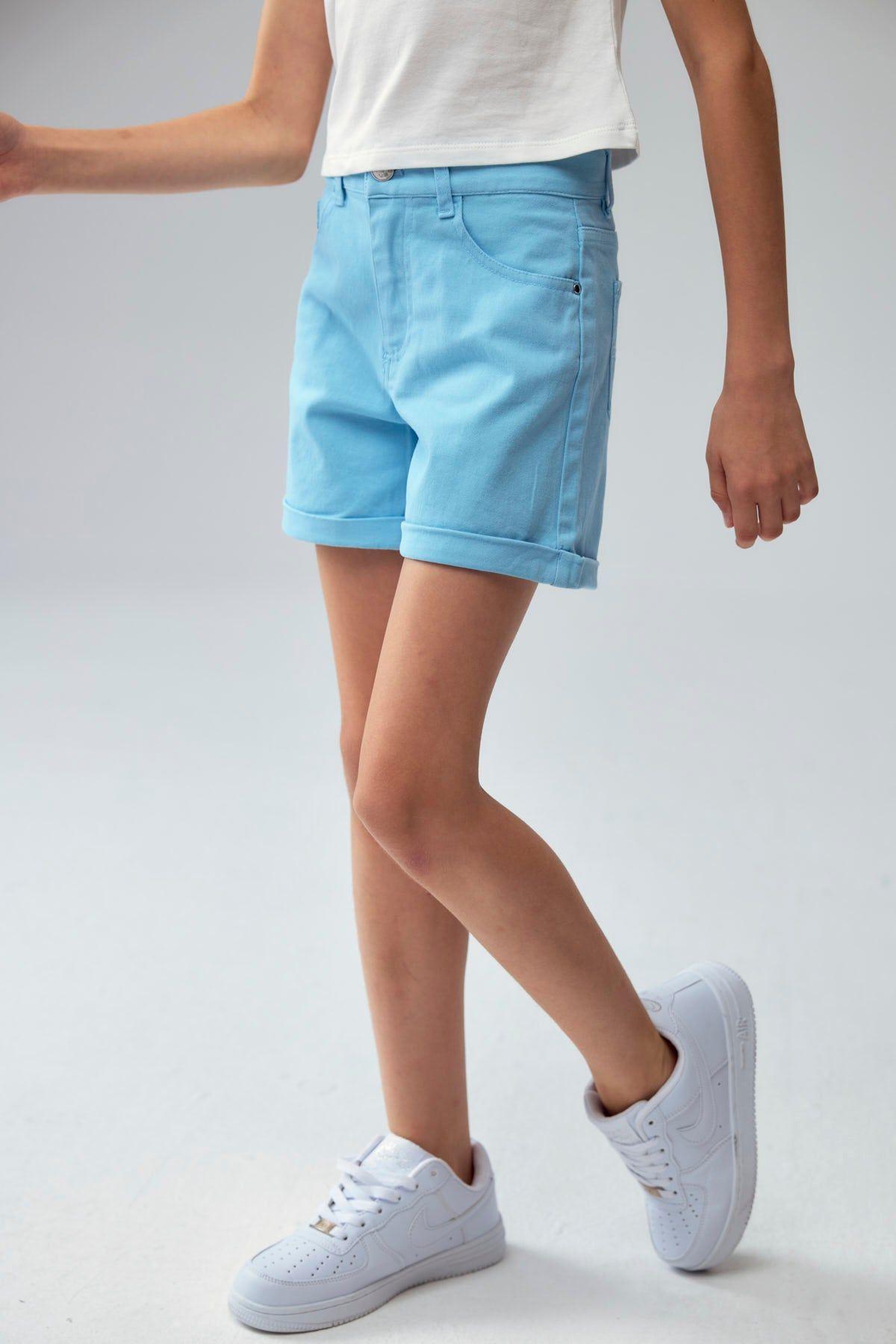 Short Niña Gabardina Básico Celeste-2