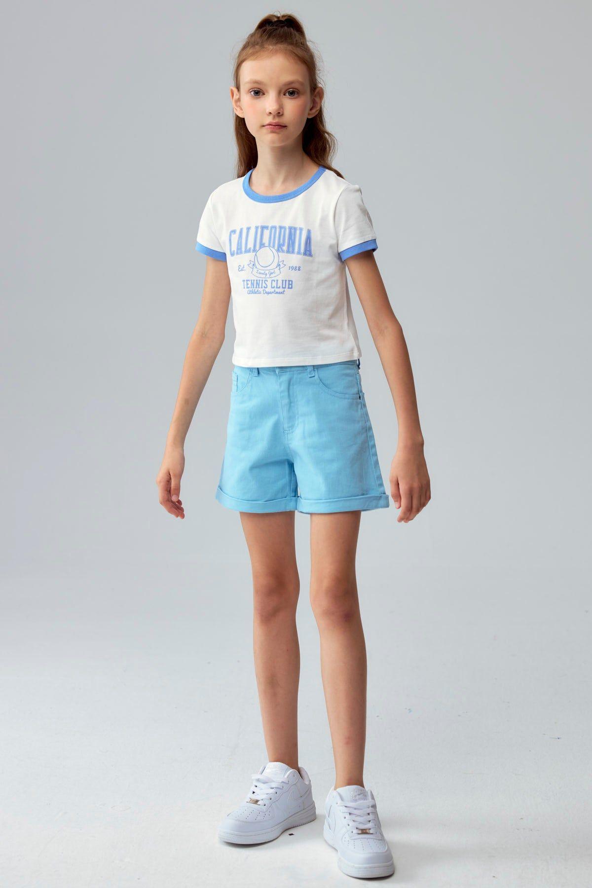 Short Niña Gabardina Básico Celeste-3