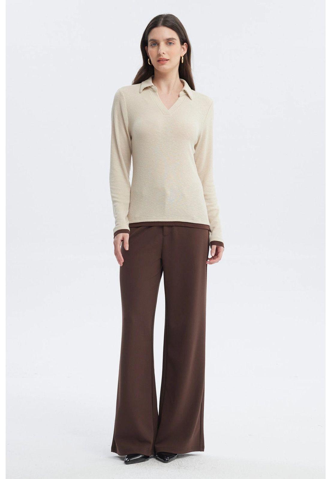 Polera Mujer Slim Cuello Camisero Arena-3