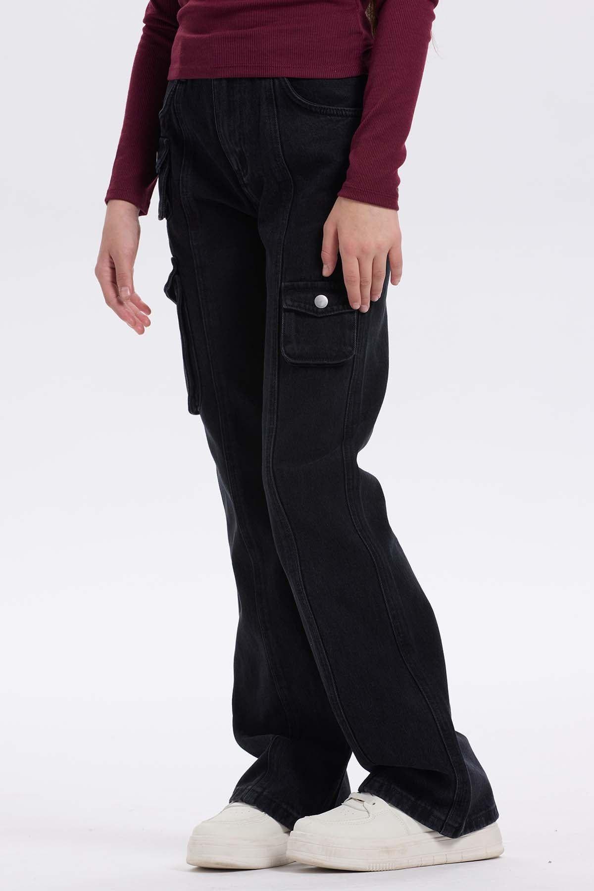 Jeans Niña Cargo Fit Flare Negro-2