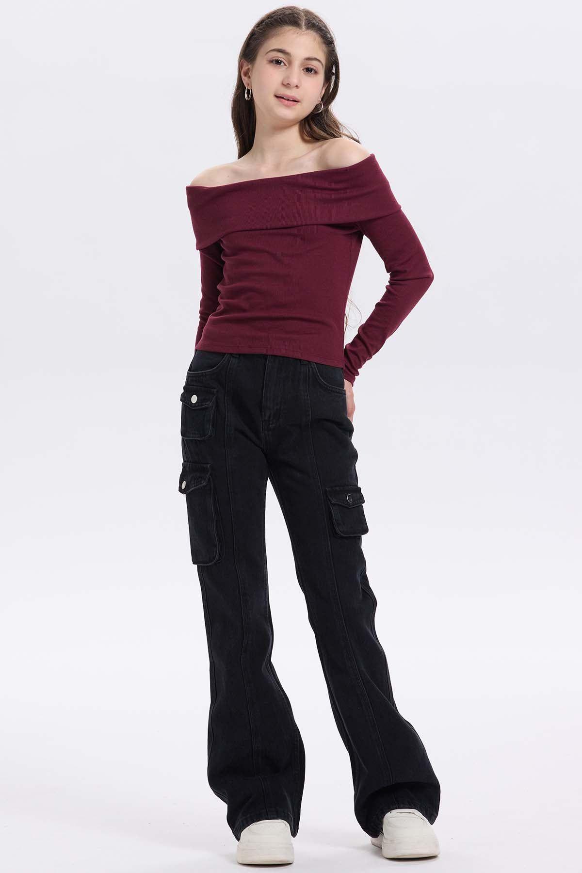 Jeans Niña Cargo Fit Flare Negro-3