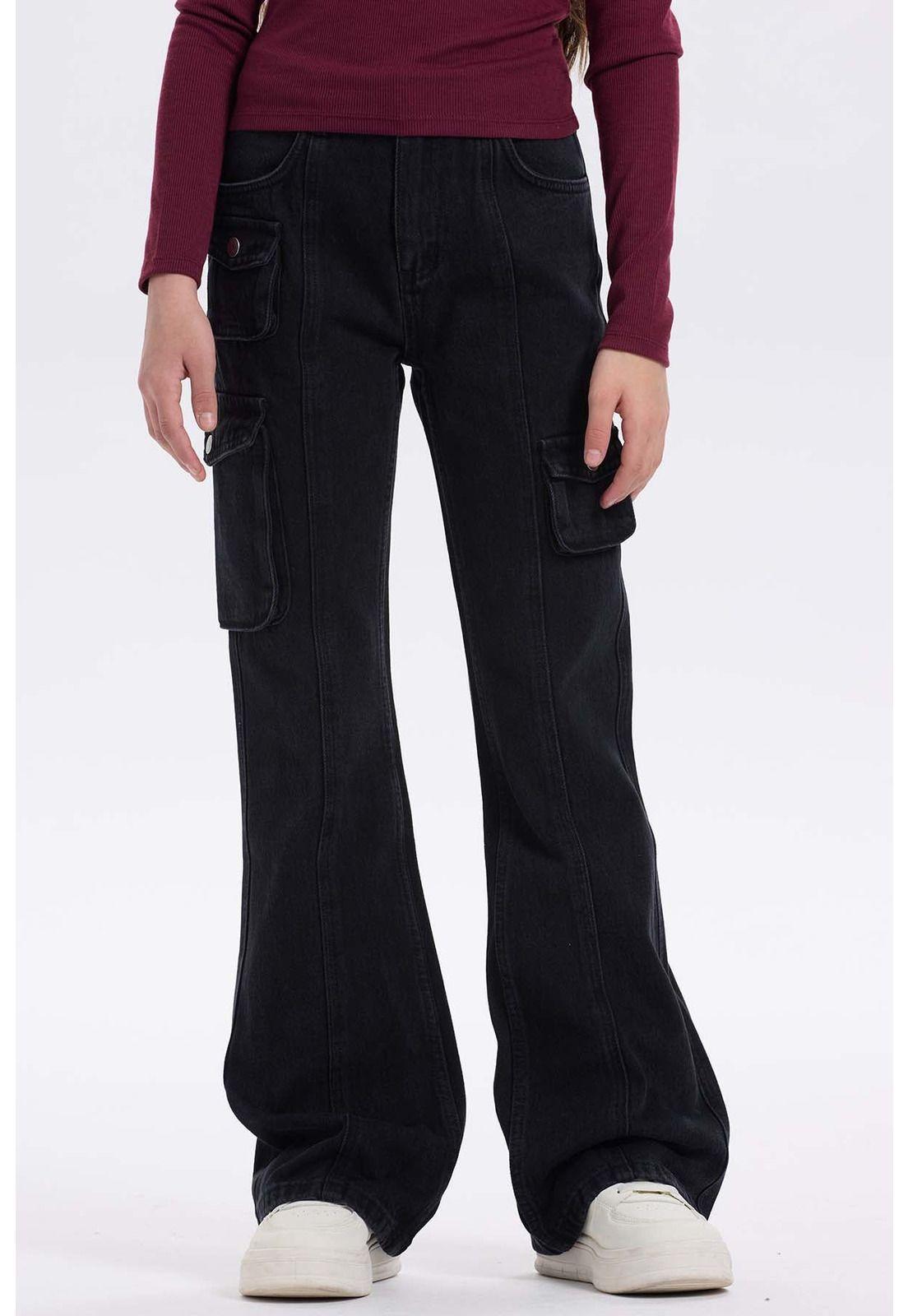 Jeans Niña Cargo Fit Flare Negro-0