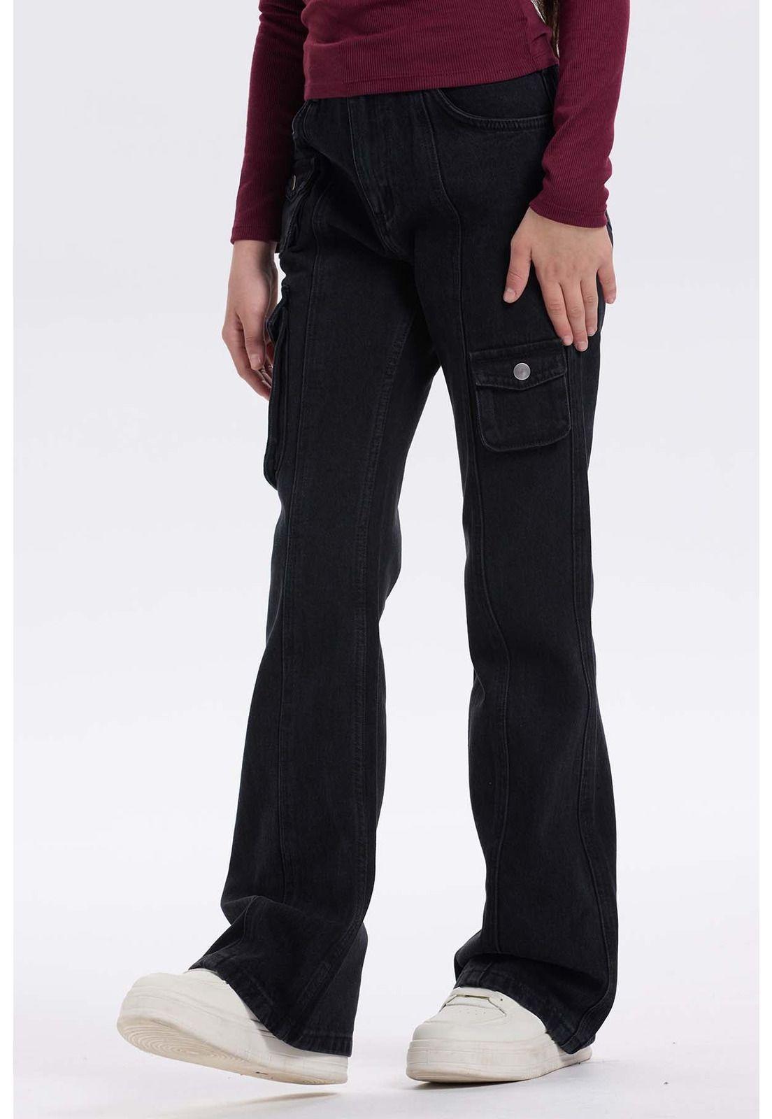 Jeans Niña Cargo Fit Flare Negro-1