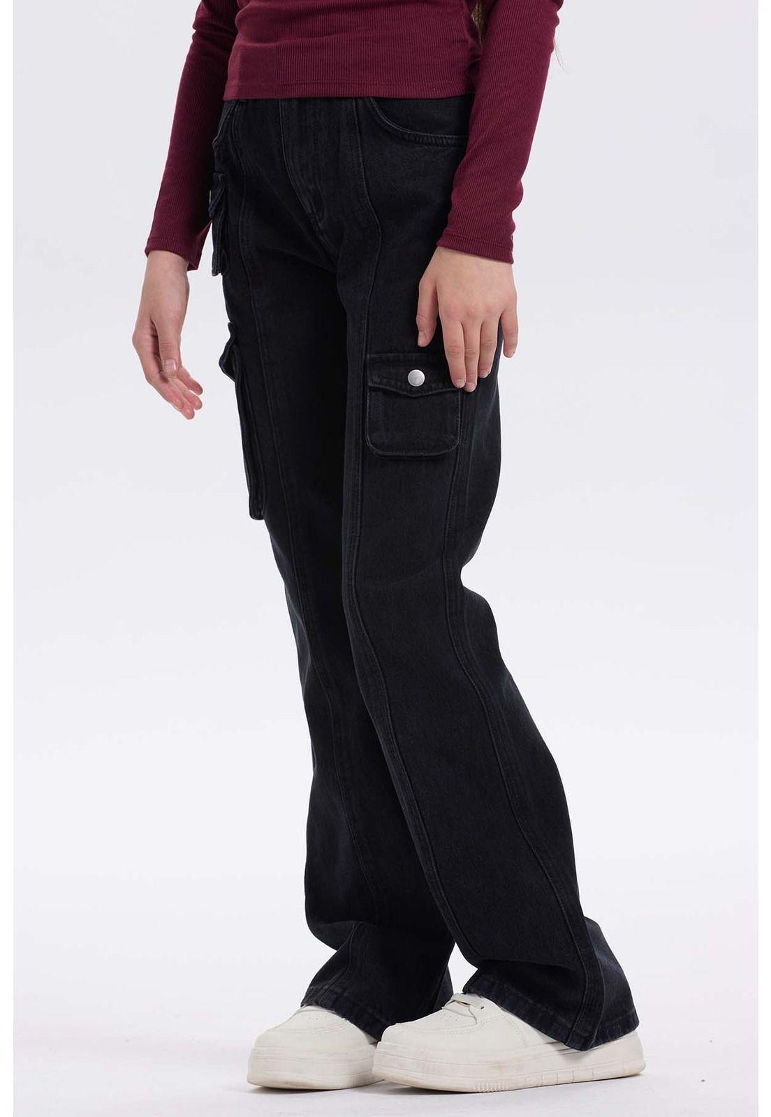 Jeans Niña Cargo Fit Flare Negro-2