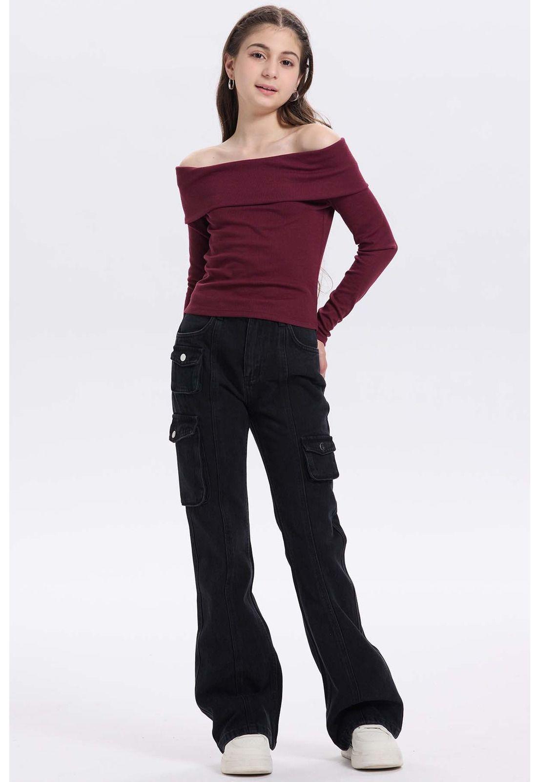 Jeans Niña Cargo Fit Flare Negro-3