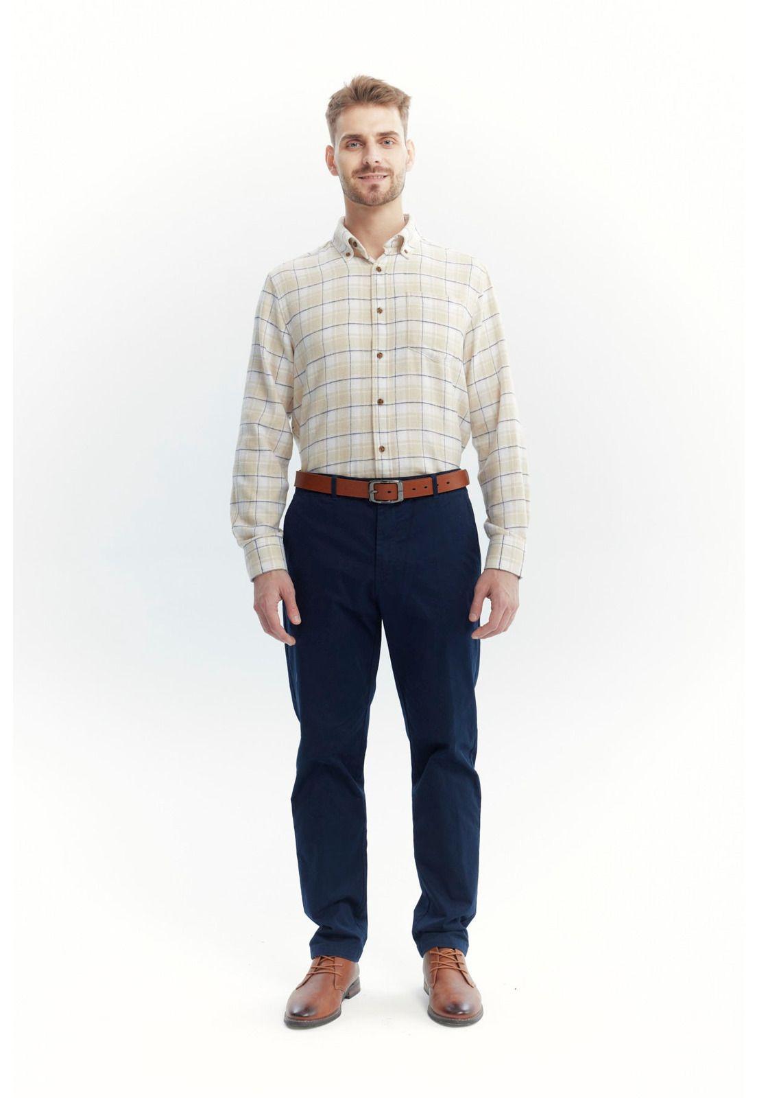 Camisa Hombre Franela Básica Beige-3