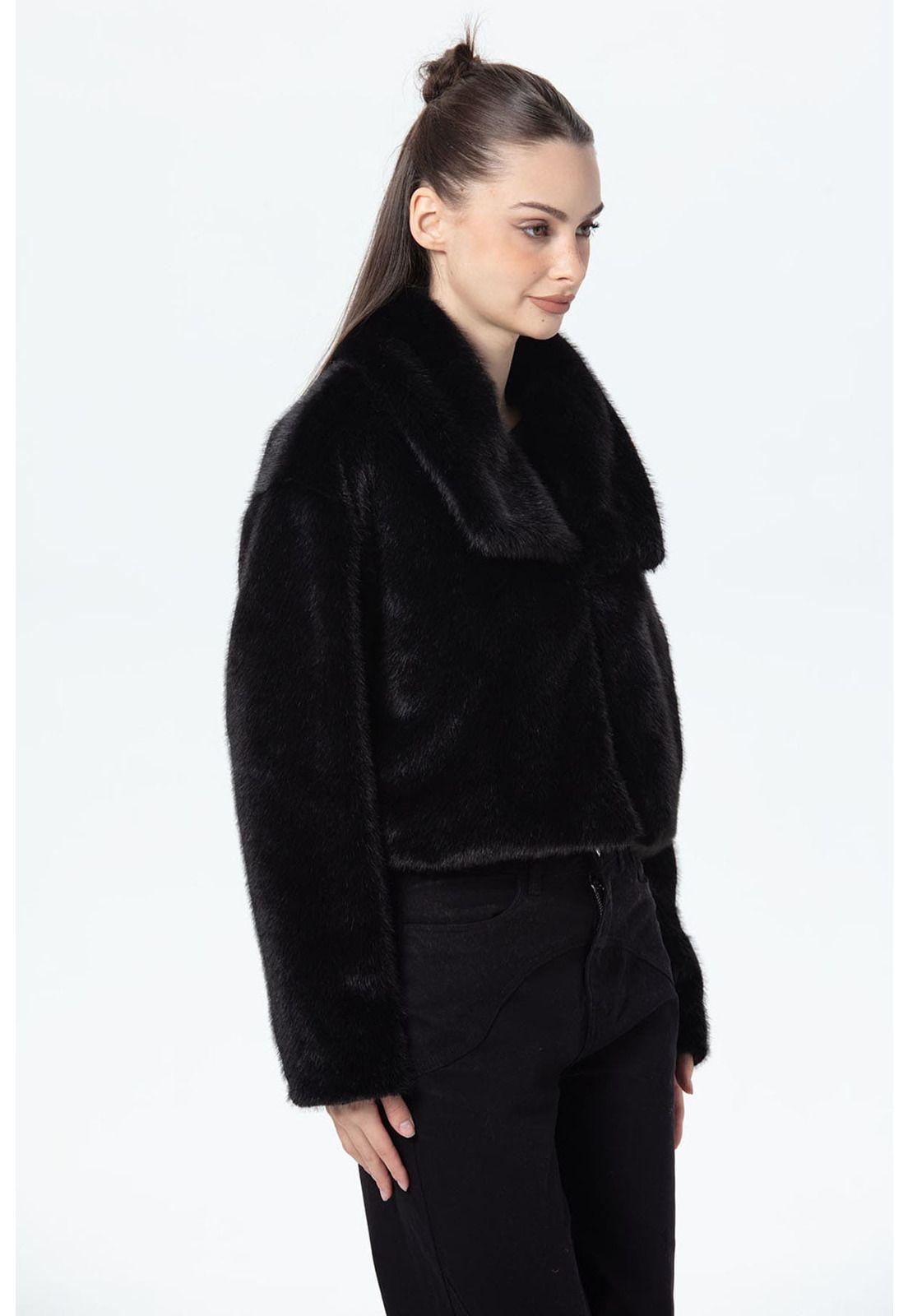 Chaqueta Mujer Peludo Negro-1