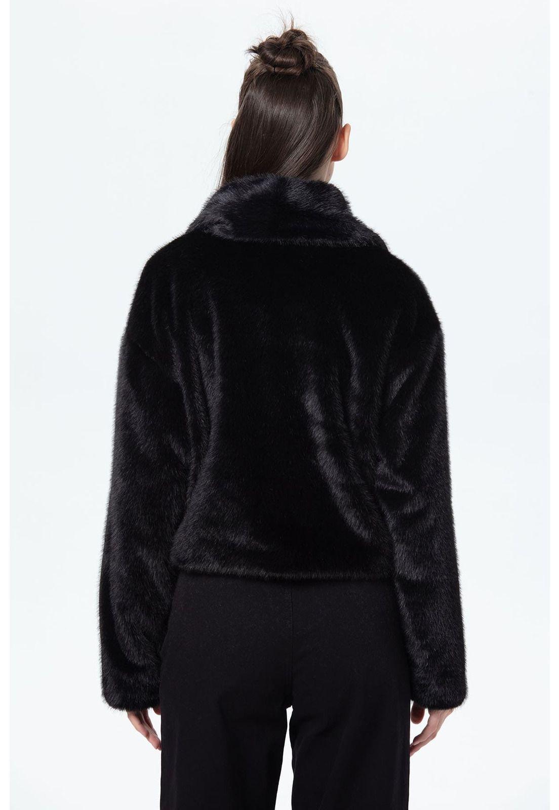 Chaqueta Mujer Peludo Negro-2