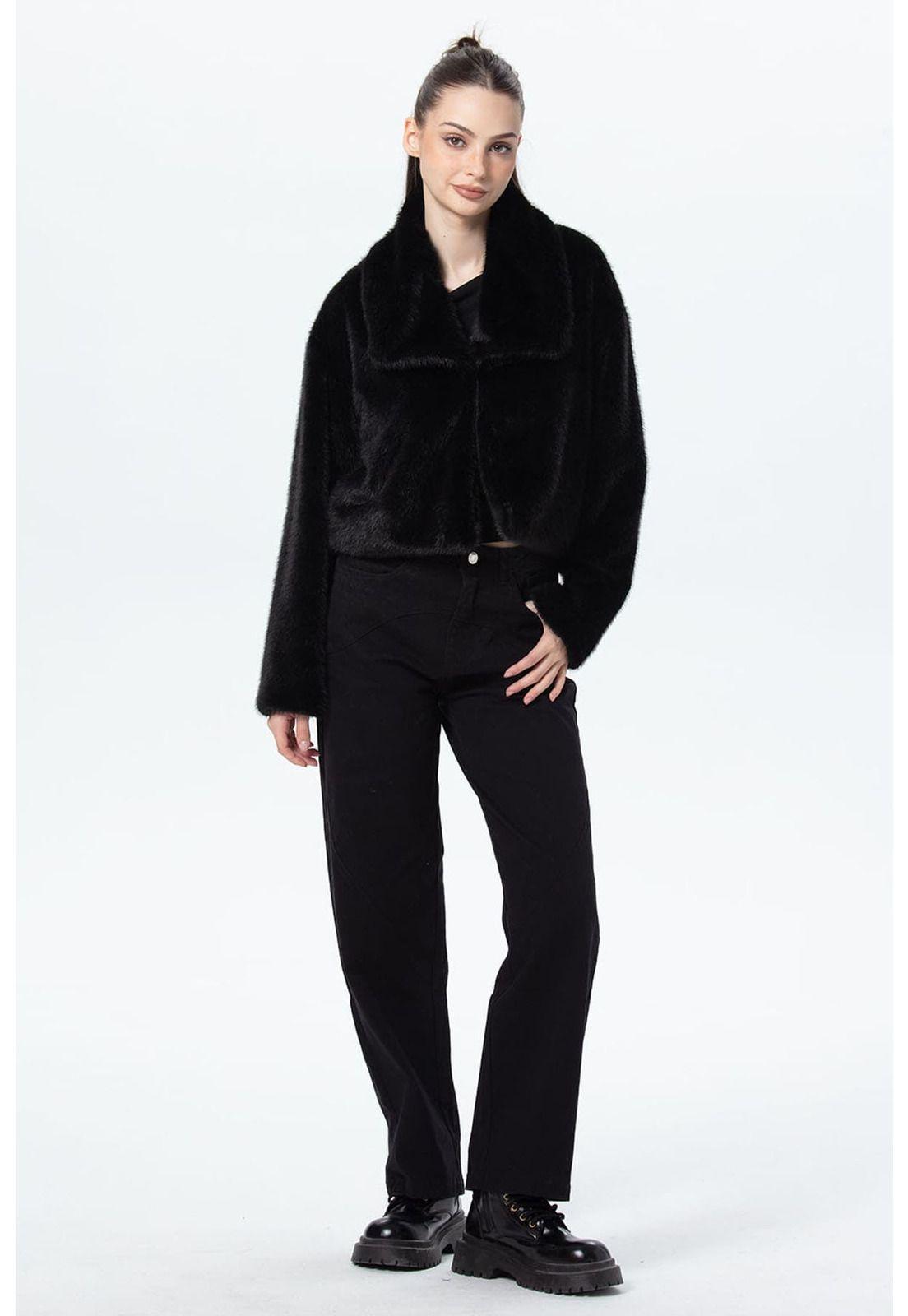 Chaqueta Mujer Peludo Negro-3