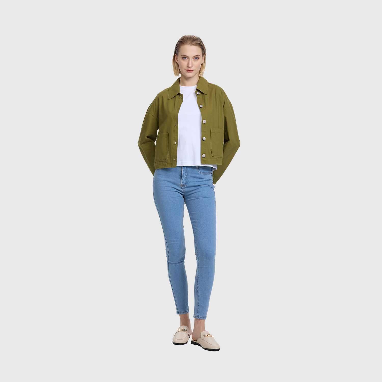 Chaqueta Mujer Abotonada Verde Musgo Fashion's Park-3