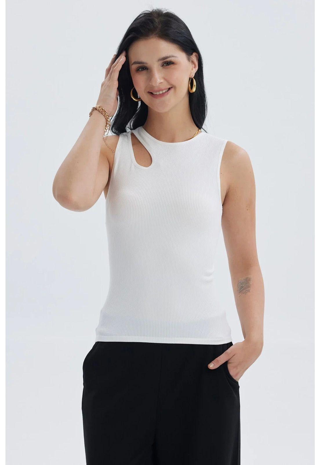 Polera Mujer Lisa Abertura Crudo-0