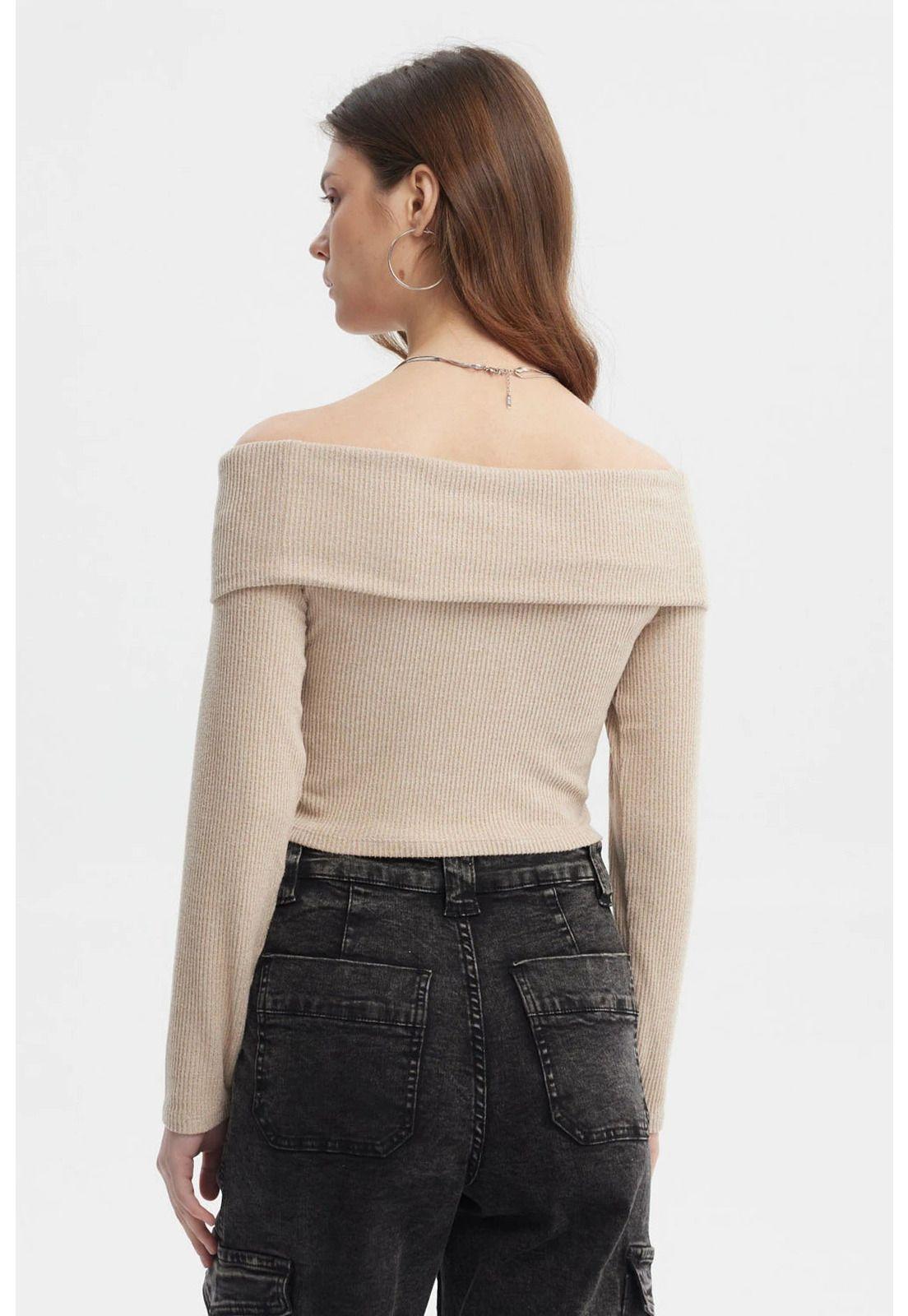 Polera Mujer Slim Hombro Descubierto Beige-2