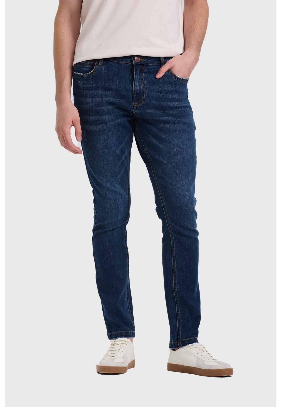 Jeans Hombre Bolsillo Trasero Azul-0