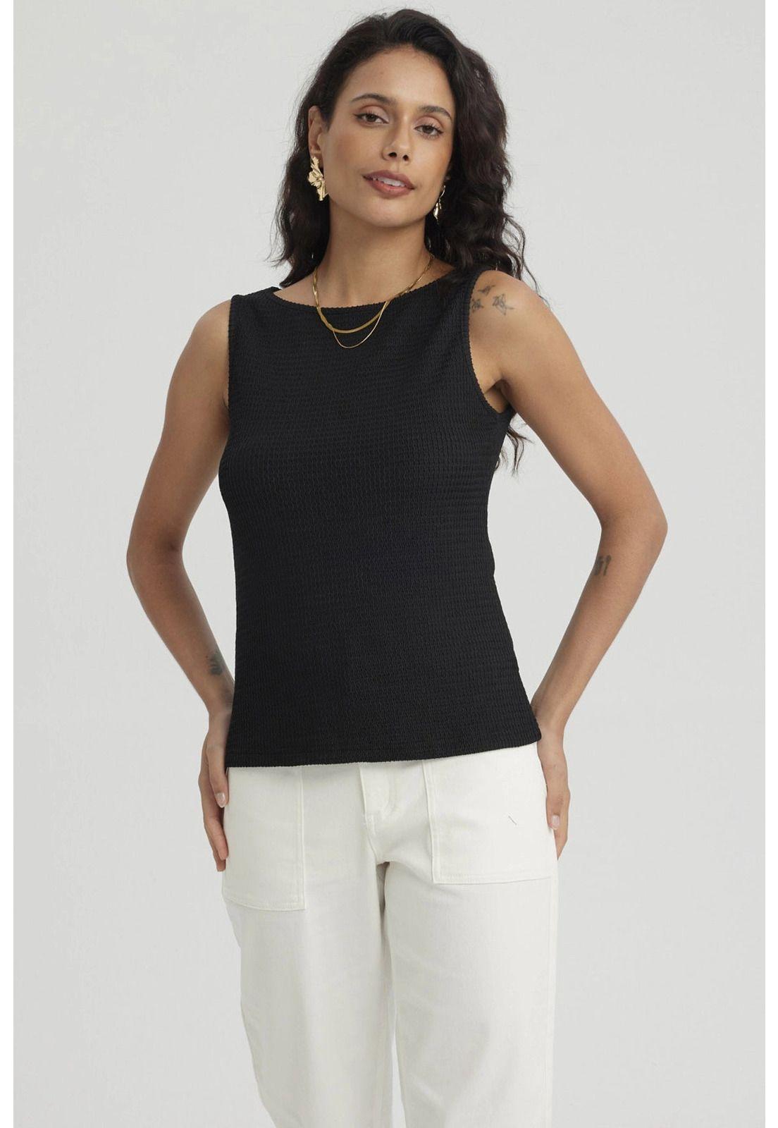 Polera Mujer Con Bote Textura Negro-0