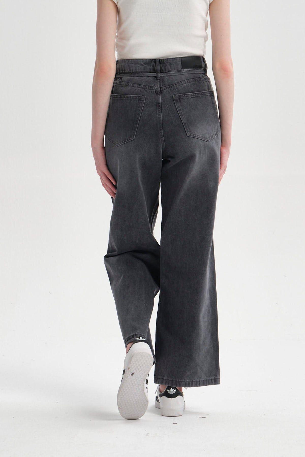 Jeans Mujer Calce Recto Lazo Gris-2
