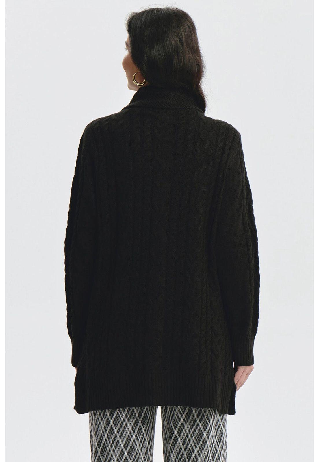 Sweater Mujer Largo Con Botón Negro-2