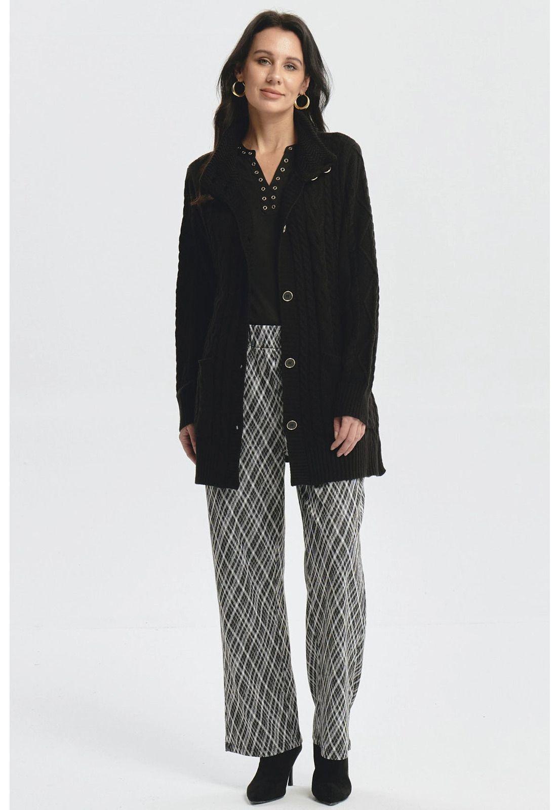 Sweater Mujer Largo Con Botón Negro-3