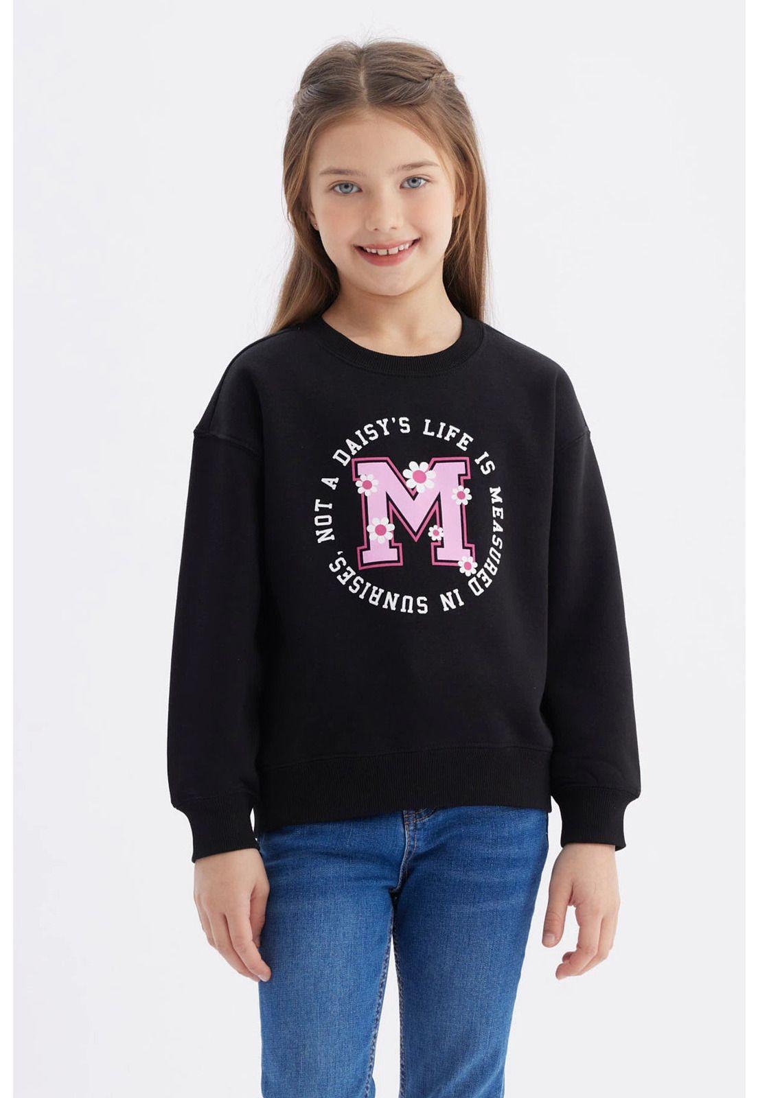 Polerón Niña Básico Print Negro - lll-0