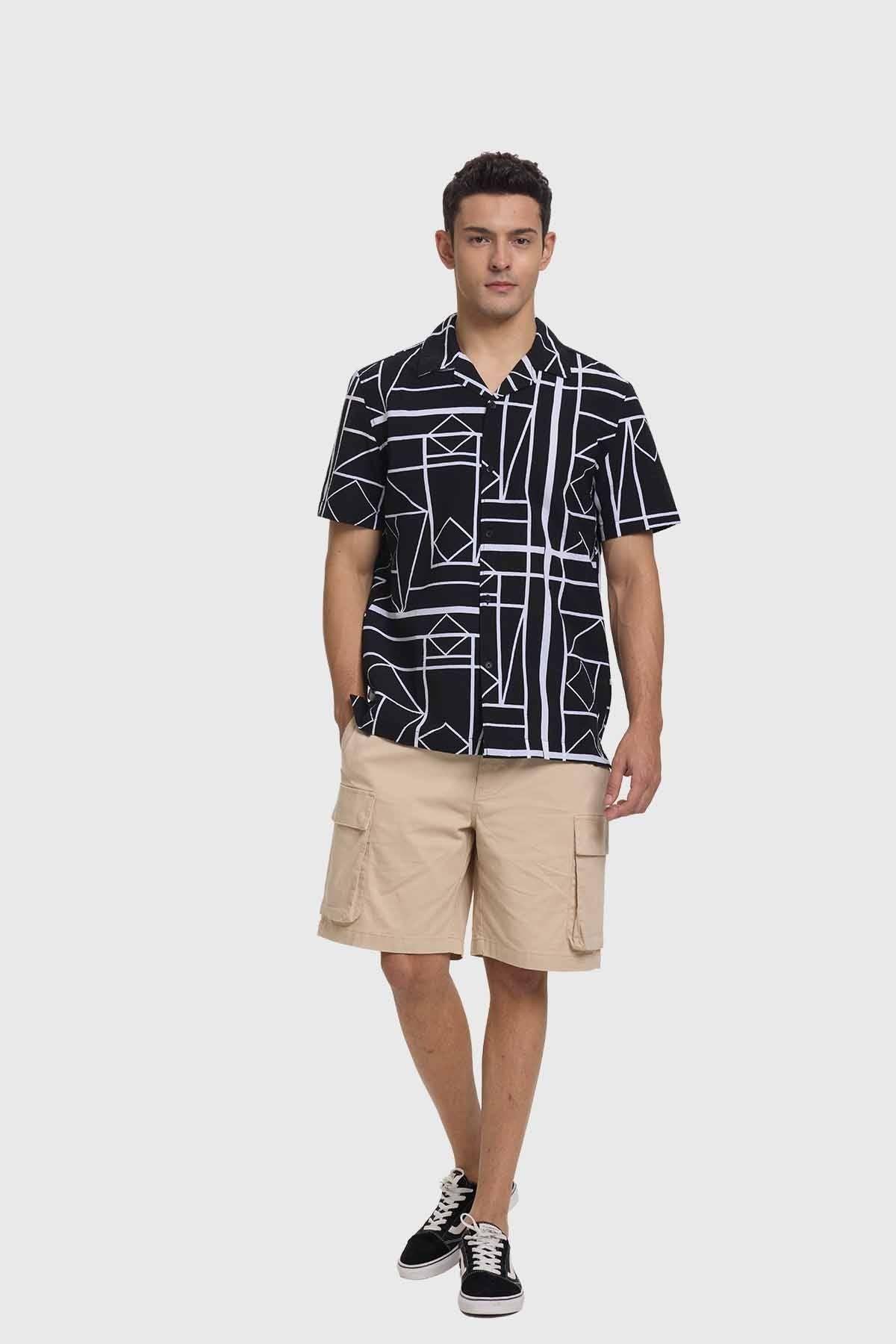 Camisa Hombre Guayabera Print Negro-3