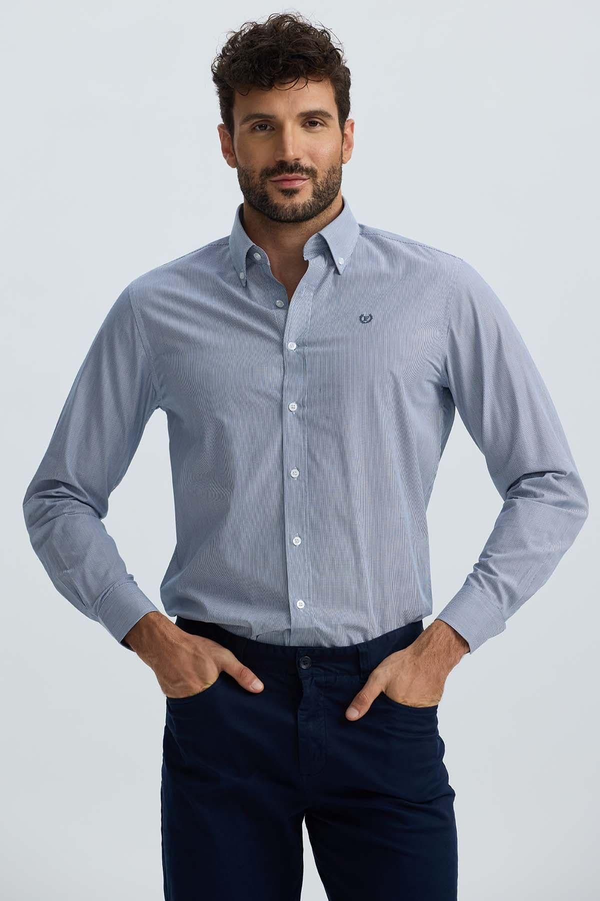 Camisa Hombre Rayas Azul Marino-2