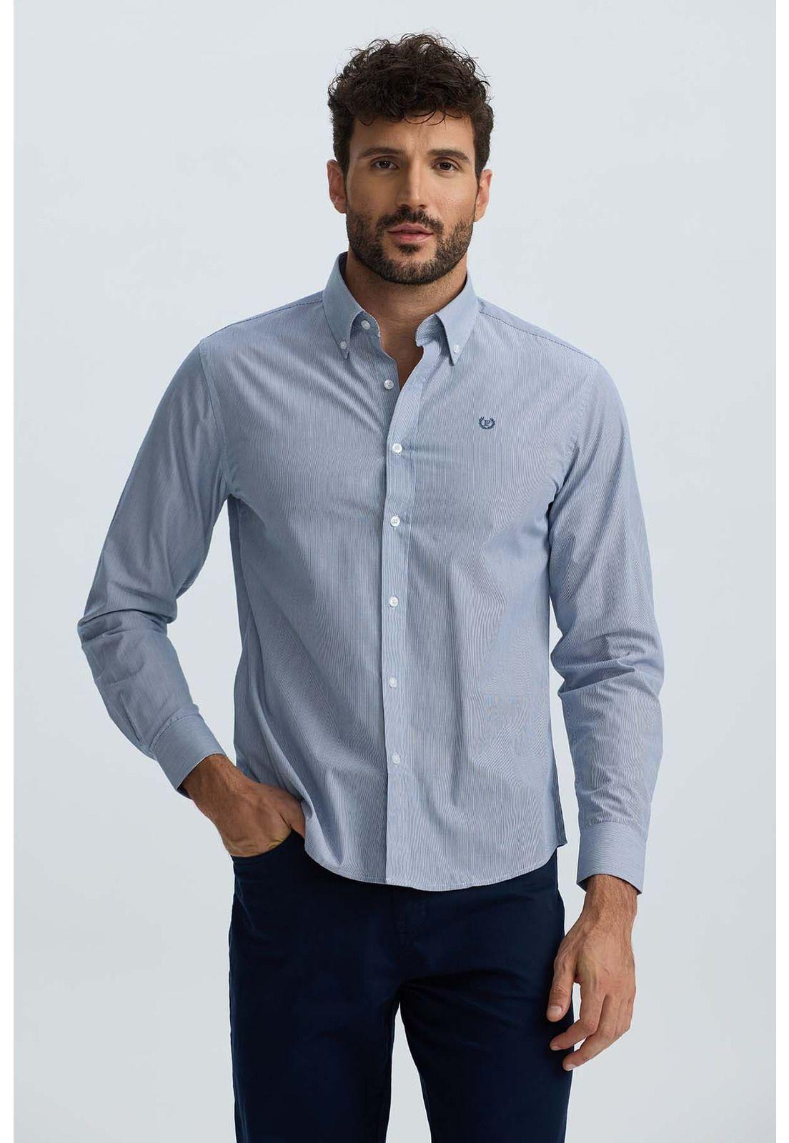 Camisa Hombre Rayas Azul Marino-0