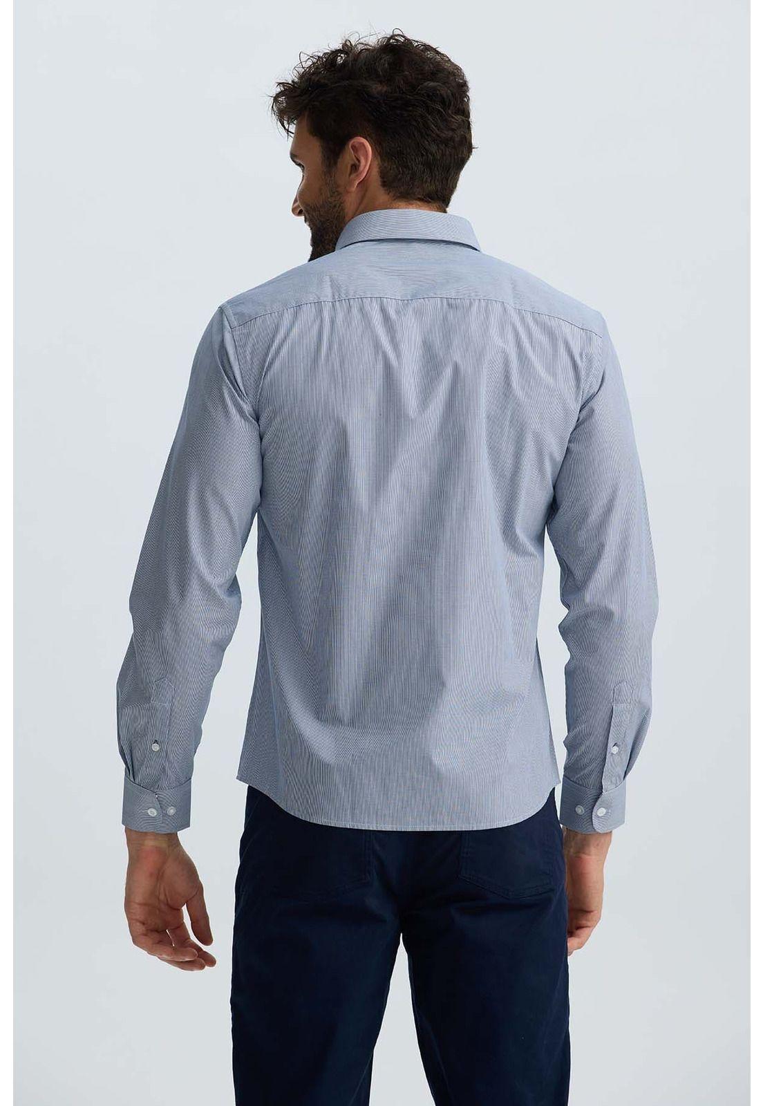 Camisa Hombre Rayas Azul Marino-1