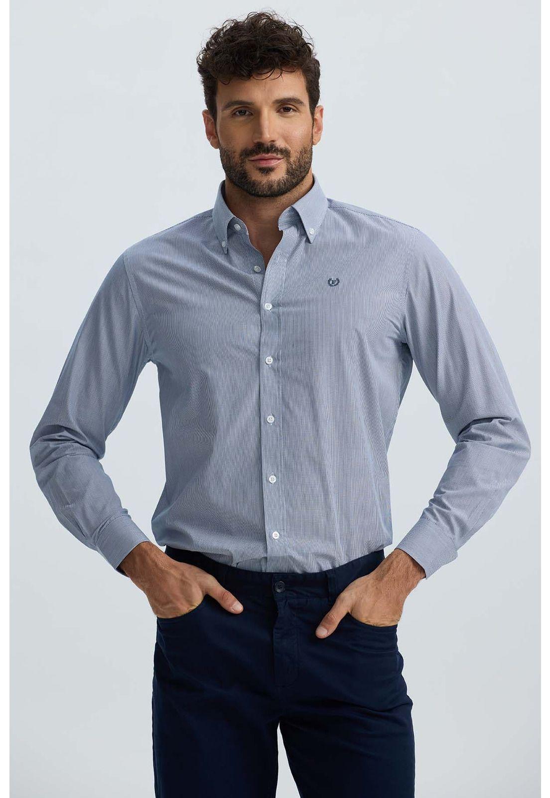 Camisa Hombre Rayas Azul Marino-2