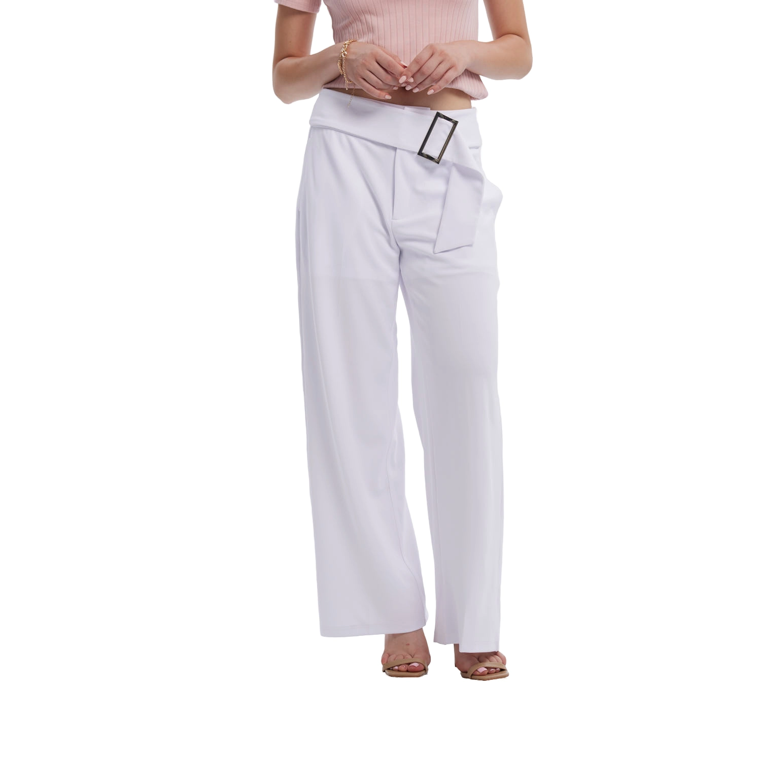Pantalón Mujer Sastrero Con Cinturón Blanco-0