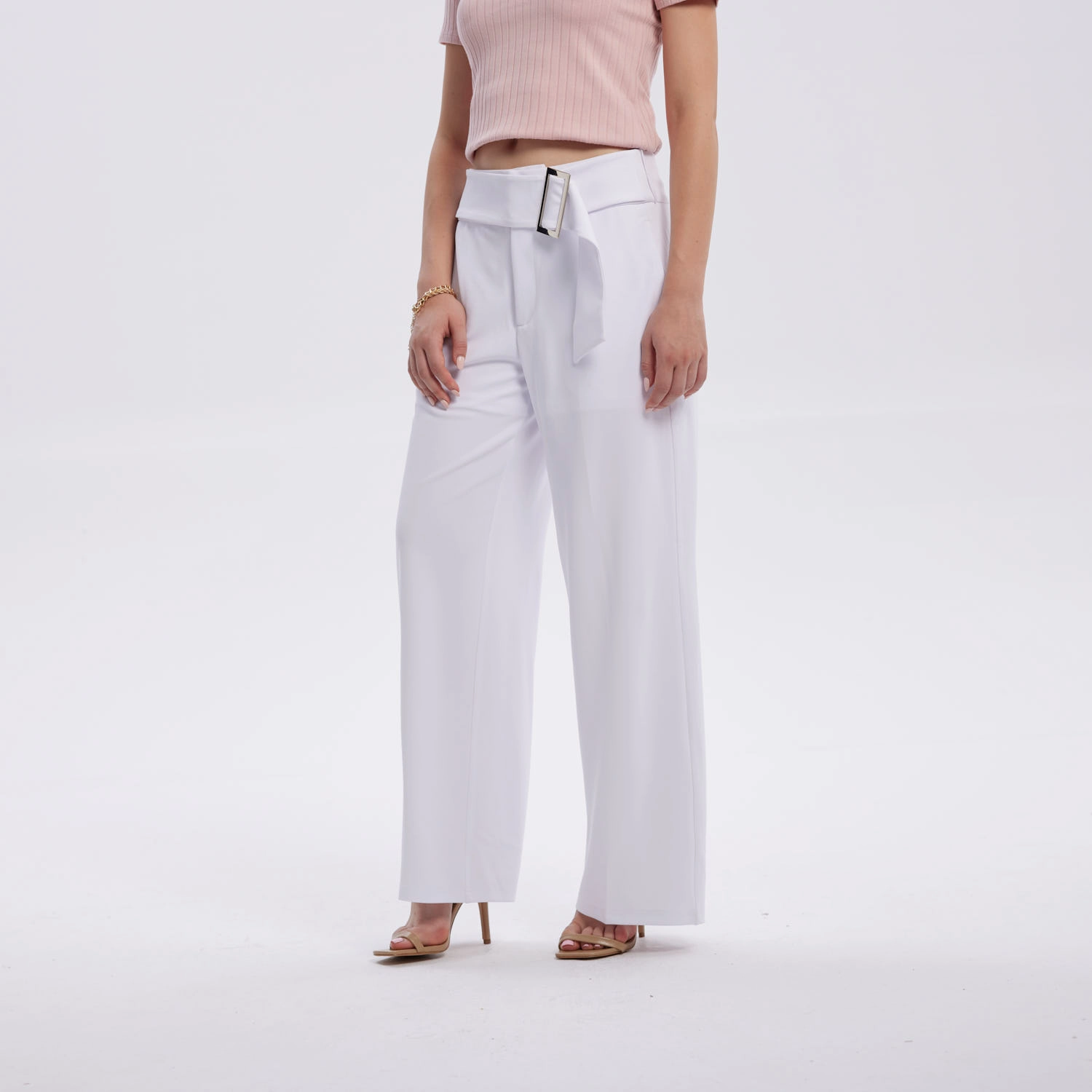 Pantalón Mujer Sastrero Con Cinturón Blanco-1