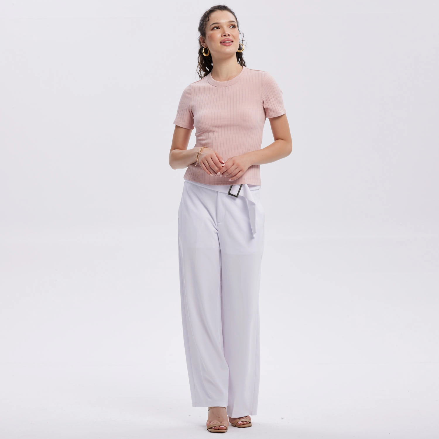 Pantalón Mujer Sastrero Con Cinturón Blanco-2