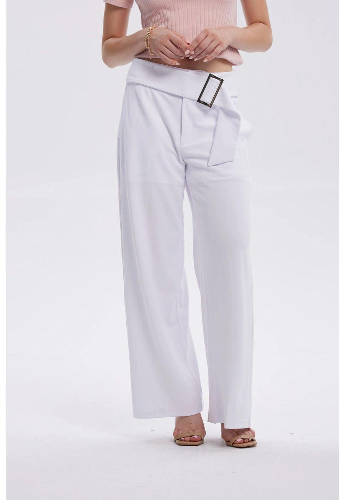 Pantalón Mujer Sastrero Con Cinturón Blanco-0