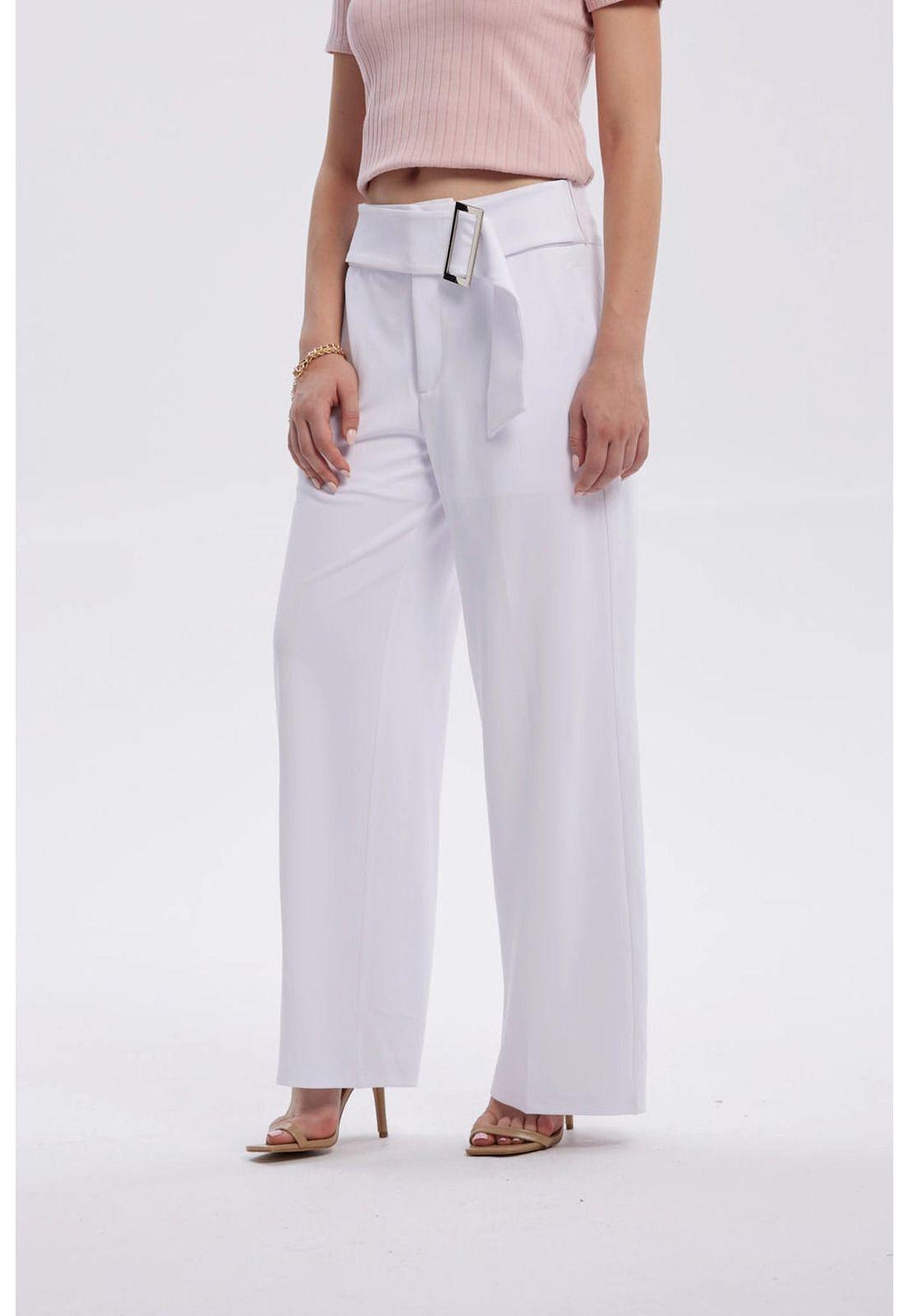 Pantalón Mujer Sastrero Con Cinturón Blanco-1