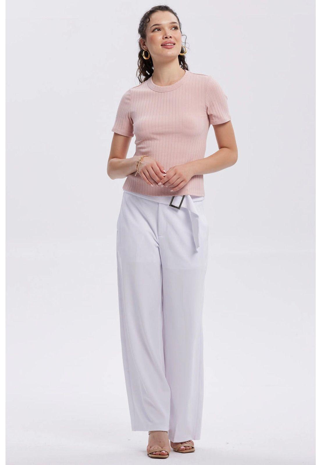 Pantalón Mujer Sastrero Con Cinturón Blanco-3