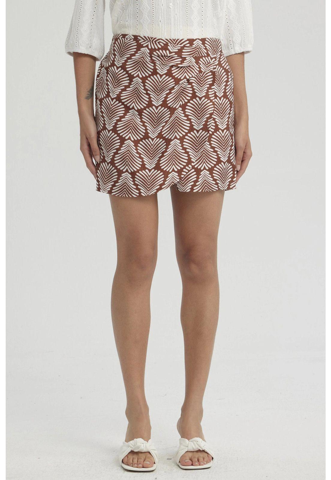 Falda Mujer Delantero Cruzado Full Print Café-0