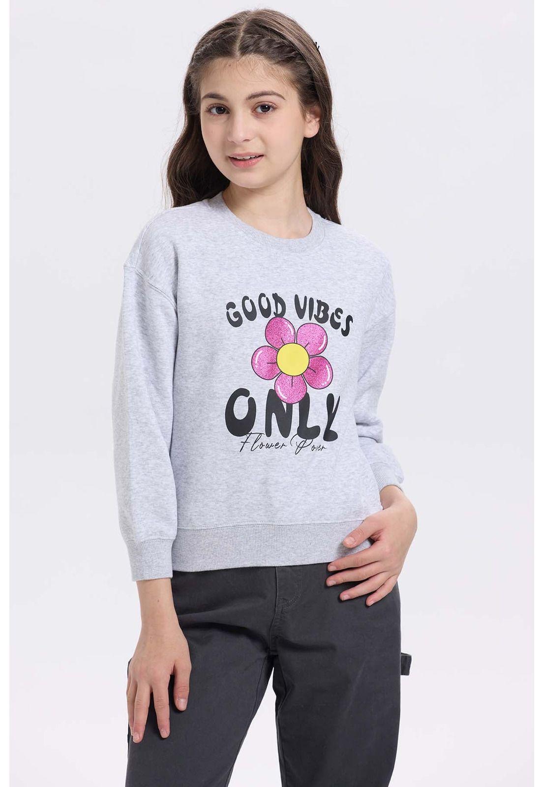 Polerón Niña Print Básico Gris Melange - ll-0