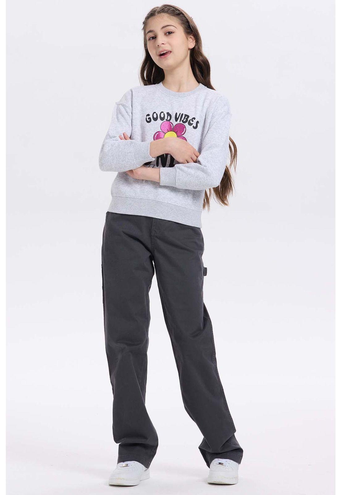 Polerón Niña Print Básico Gris Melange - ll-3