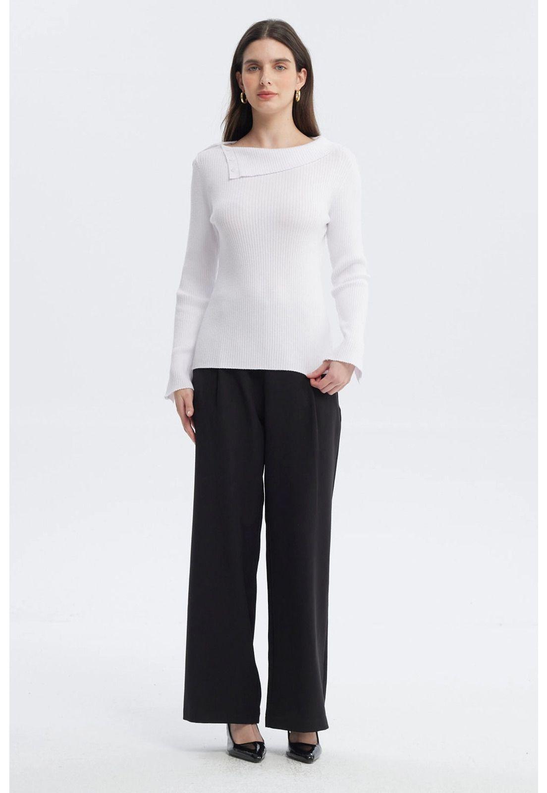 Sweater Mujer Asimétrico Botones Blanco-3