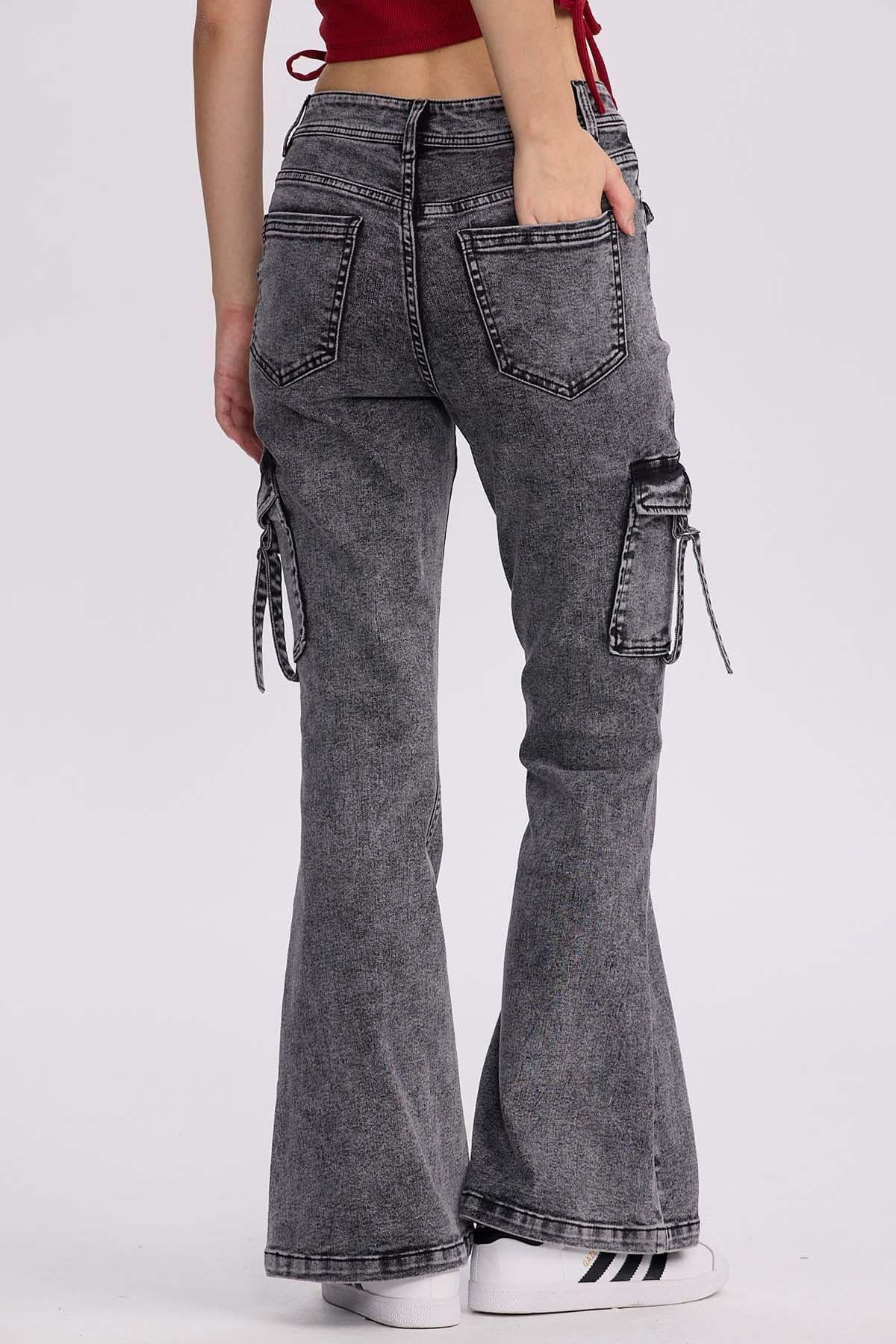 Jeans Mujer Flare Cargo Gris-2