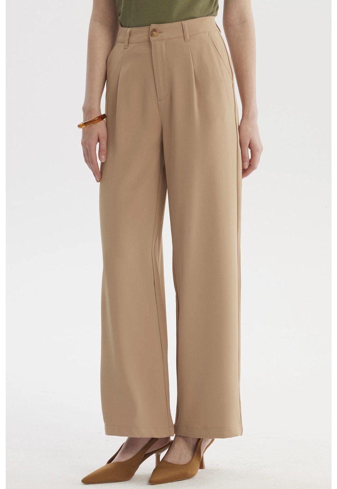 Pantalón Mujer Sastrero Calce Recto Beige Oscuro-0