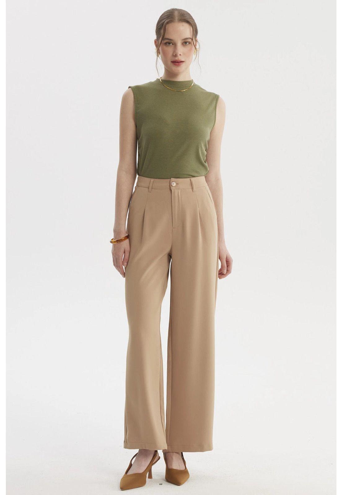 Pantalón Mujer Sastrero Calce Recto Beige Oscuro-3