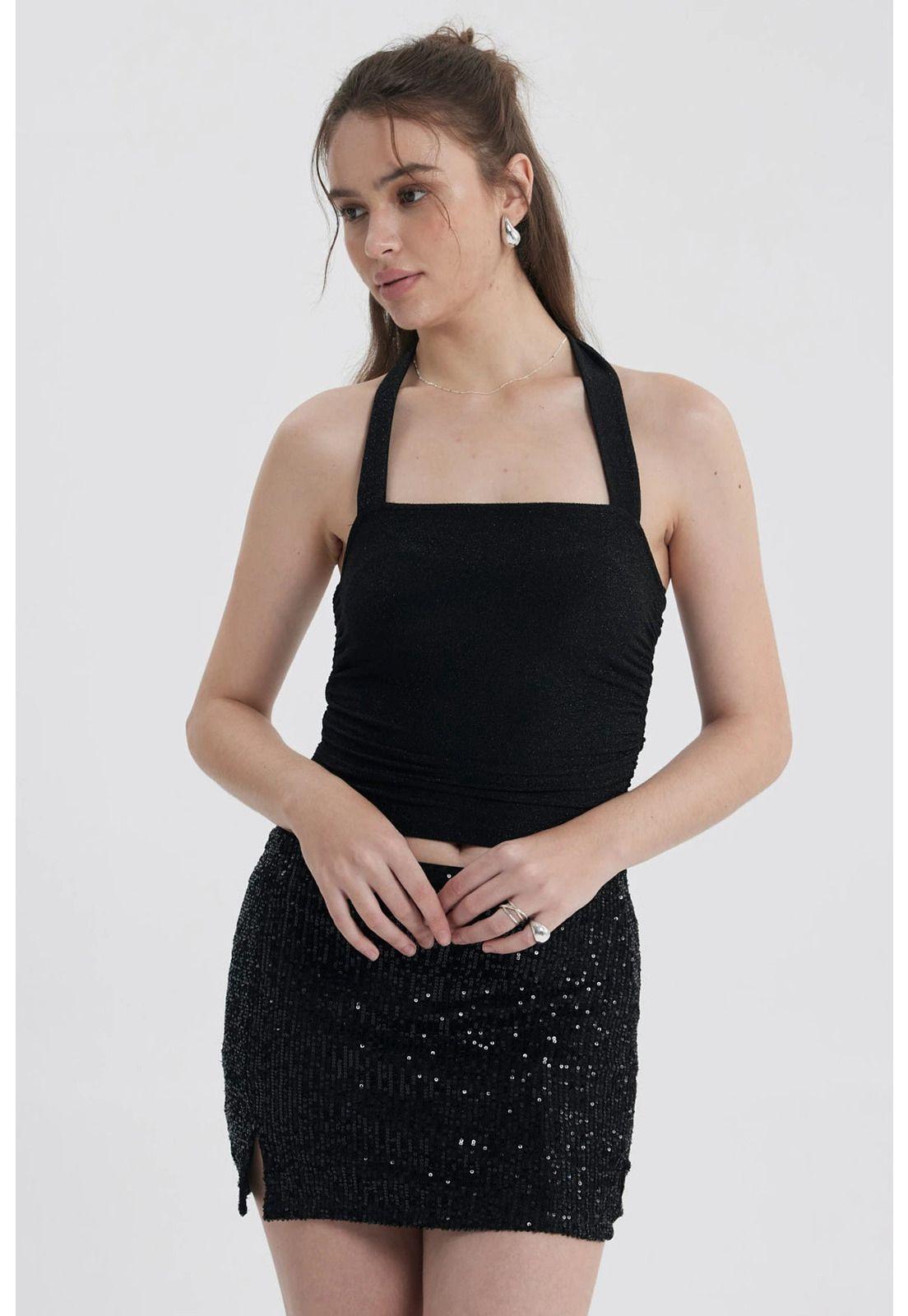 Polera Mujer Drapeada Negro - ll-0