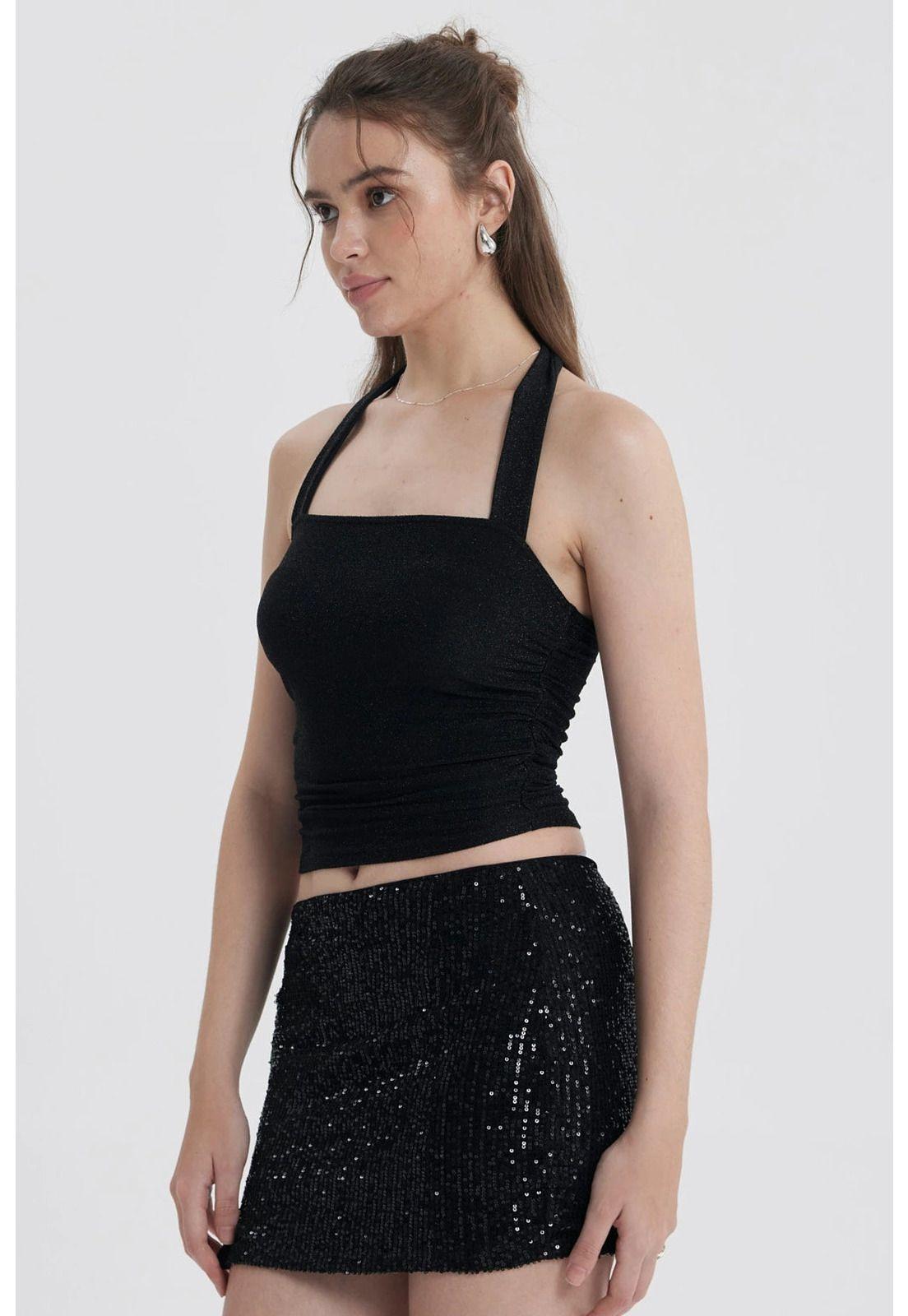 Polera Mujer Drapeada Negro - ll-1