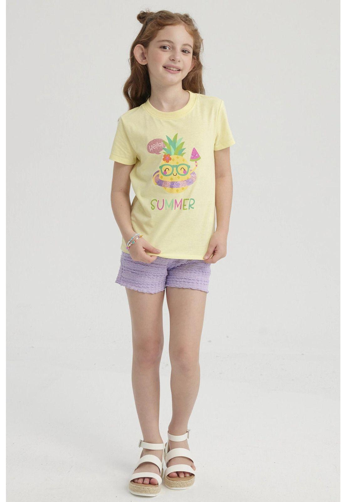 Polera Niña Básica Estampada Amarillo - ll-7