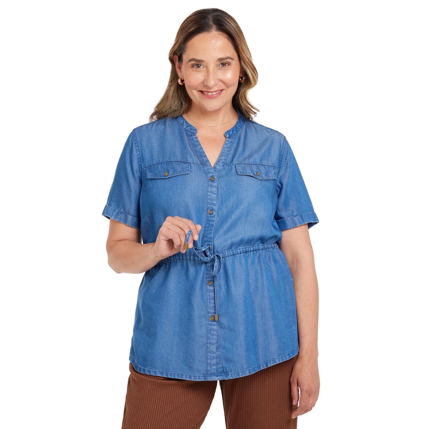Blusa Tencel Con Ajustador Azul Mujer-0